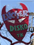 Close up shot of Lucifer Disco sign Walking Street Pattaya 